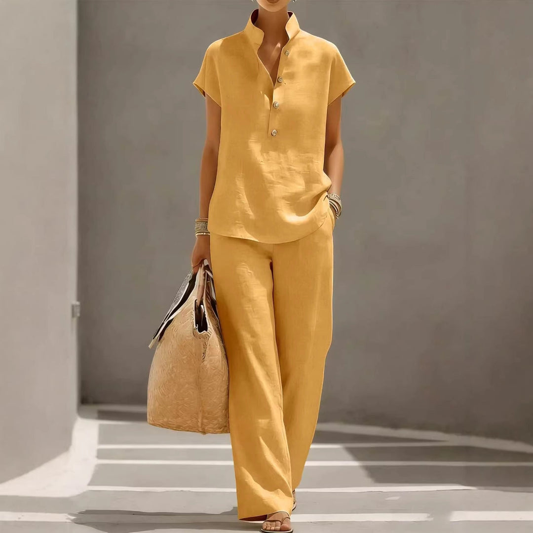 Cardigan &amp; Short Sleeve Top + Pants Three-Piece Set – Solid Color Casual Lounge