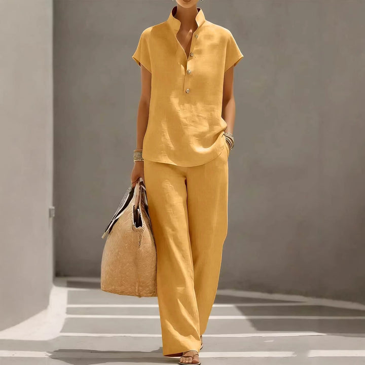 Cardigan &amp; Short Sleeve Top + Pants Three-Piece Set – Solid Color Casual Lounge