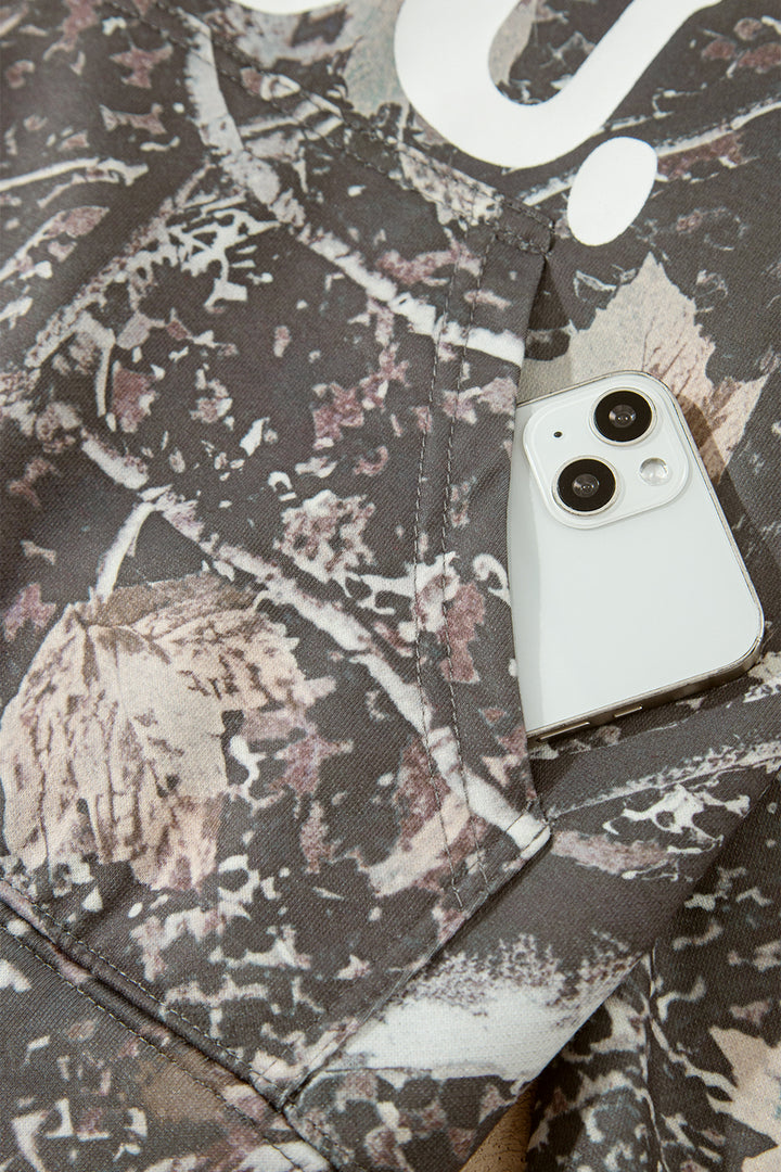 Brown Retro Camouflage Jesus Loves You Print Relaxed Hoodie