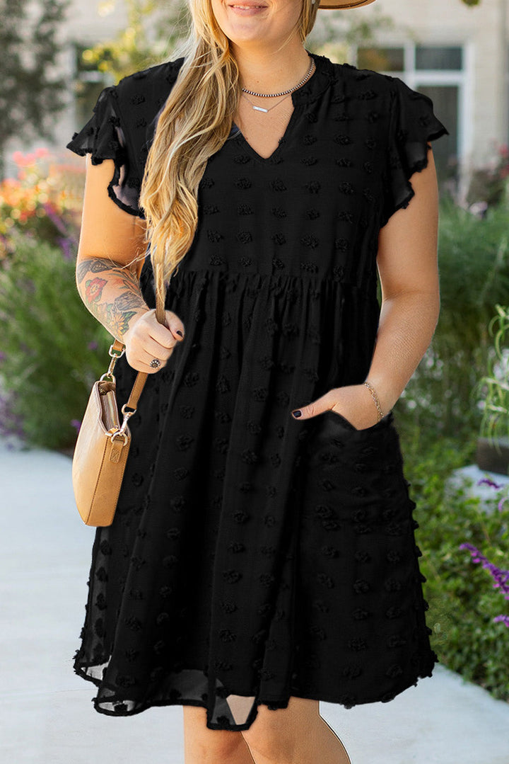 Lilith Plus Size Dotty Textured Ruffled Dress