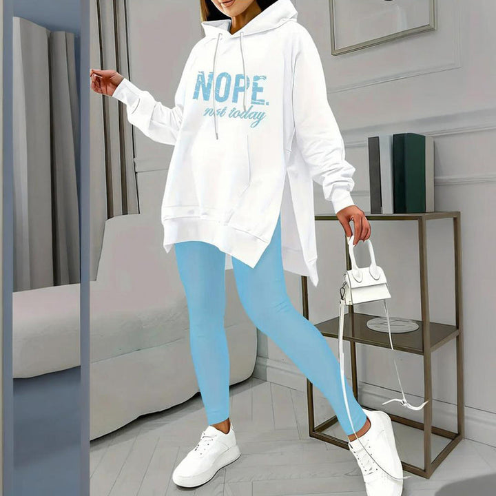 Casual 2-Piece Set Solid Color Leggings &amp; Letter Print Hooded Sweatshirt