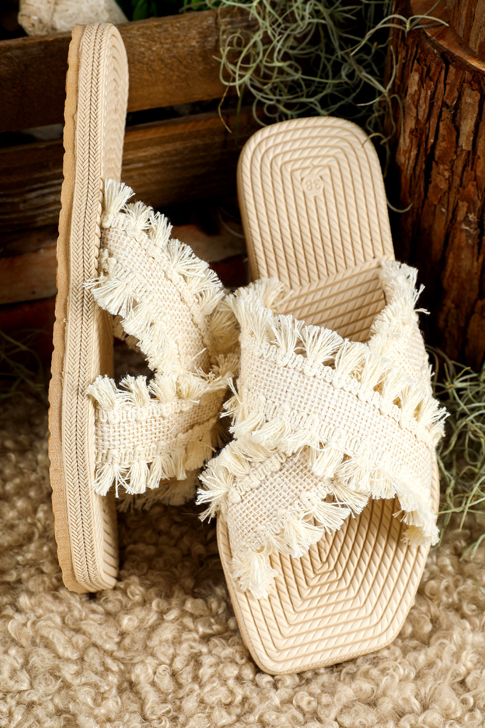 Vada Tassel Woven Crossed Straps Flat Slippers