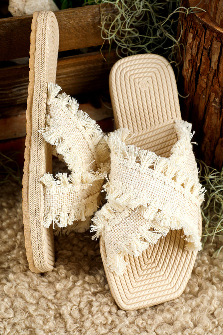 Vada Tassel Woven Crossed Straps Flat Slippers