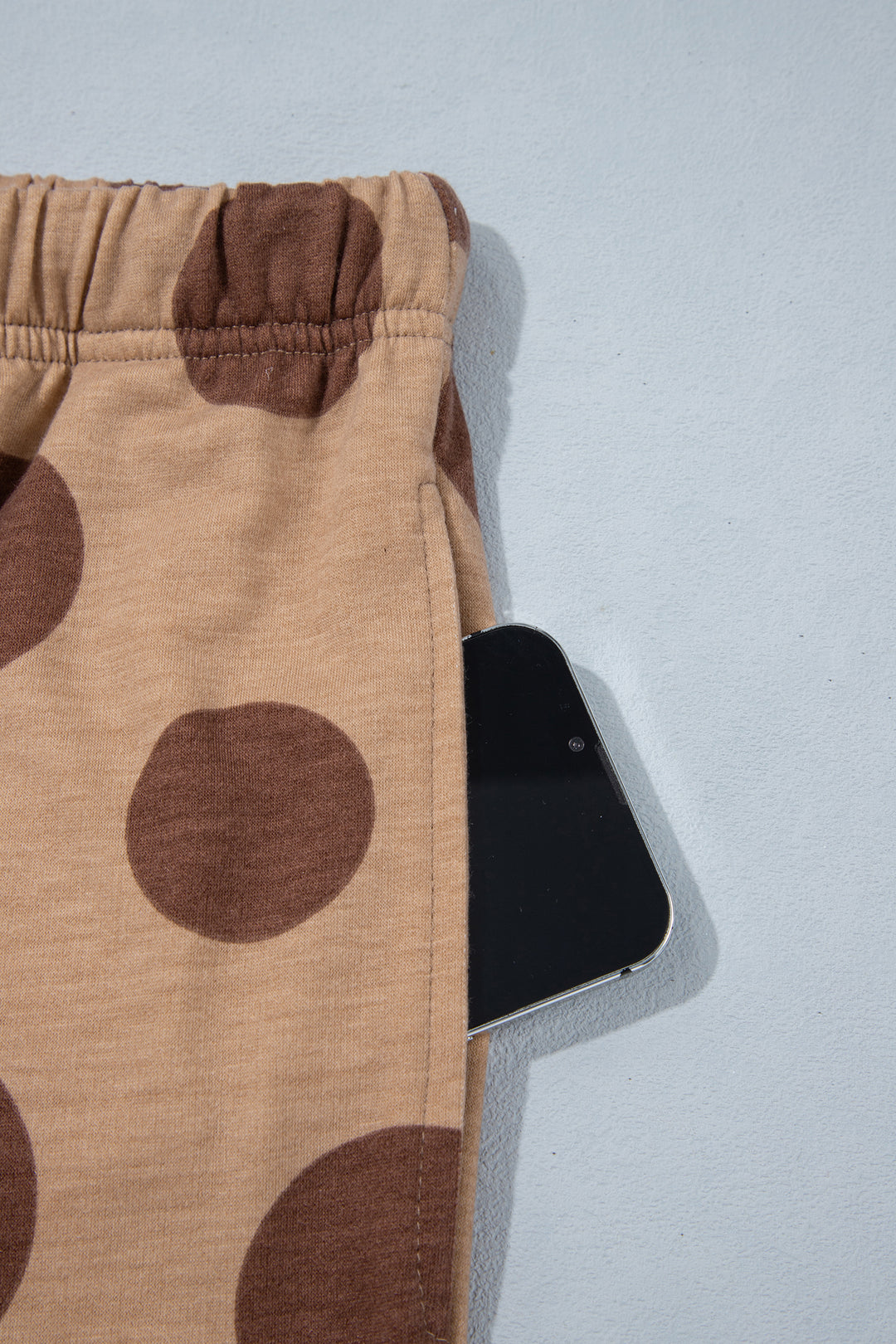 Khaki Polka Dot Long Sleeve Top Drawstring Relaxed Pants Set