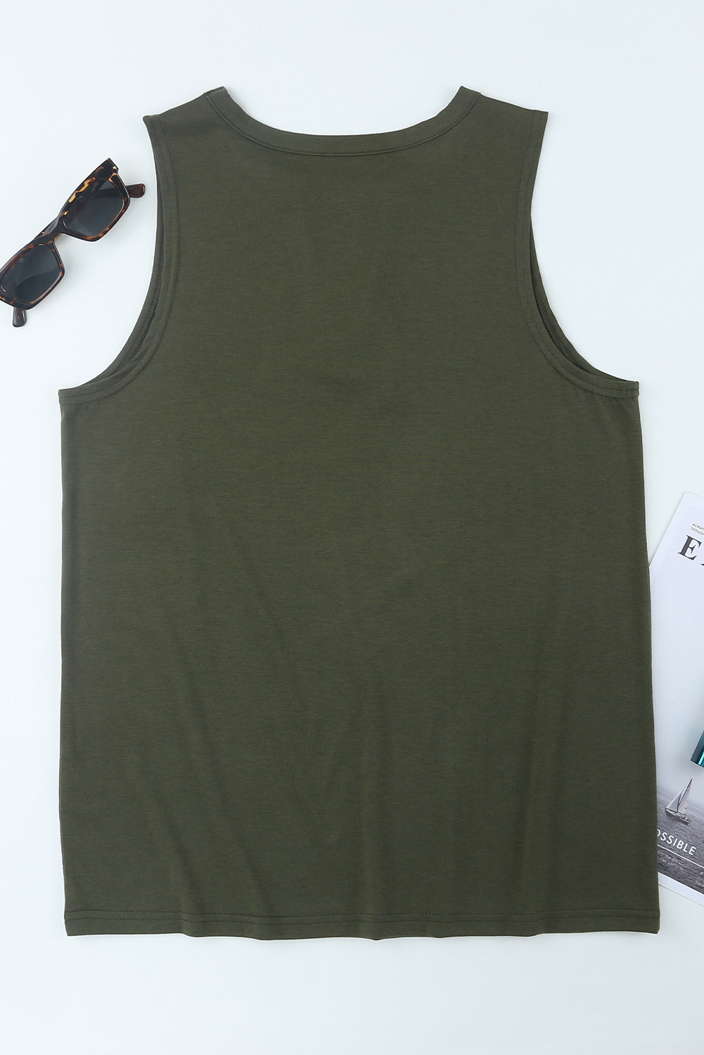 Green Cutout American Flag Print Tank Top