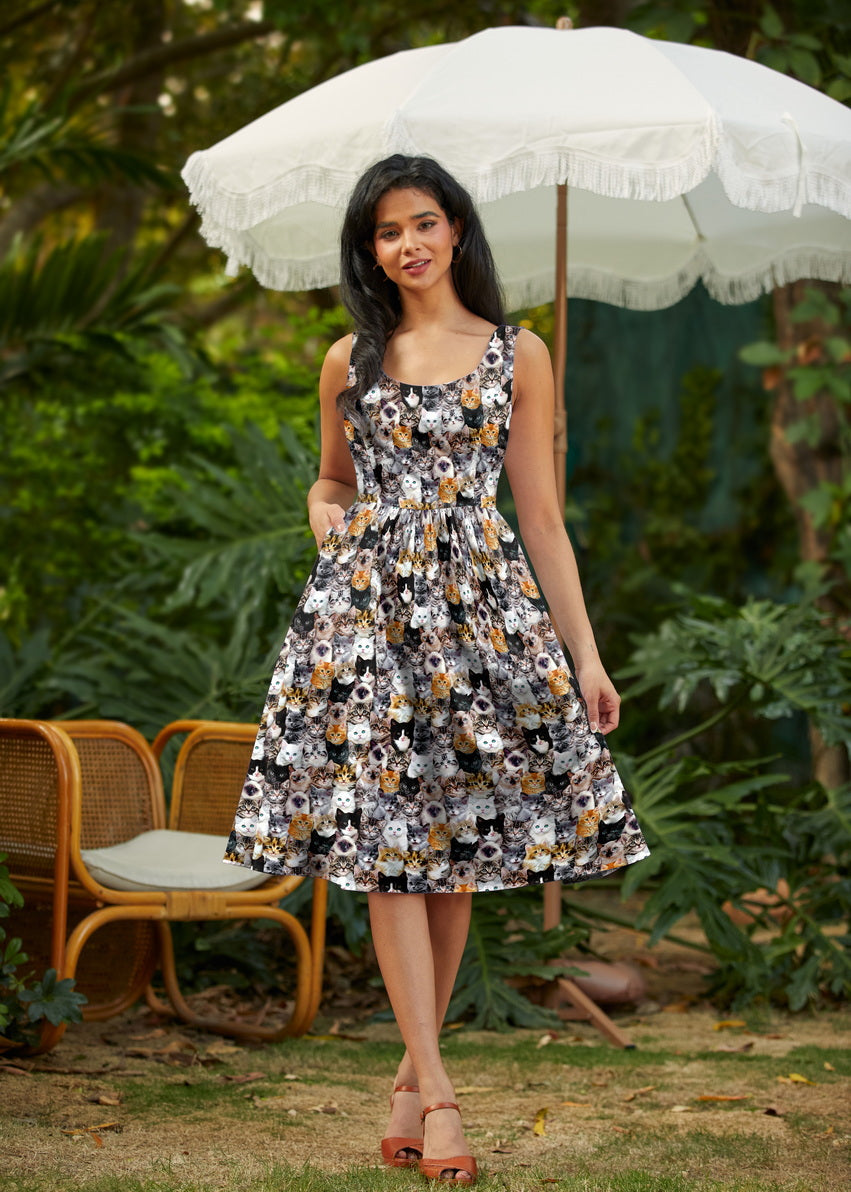 Realistic Cats Fit &amp; Flare Dress