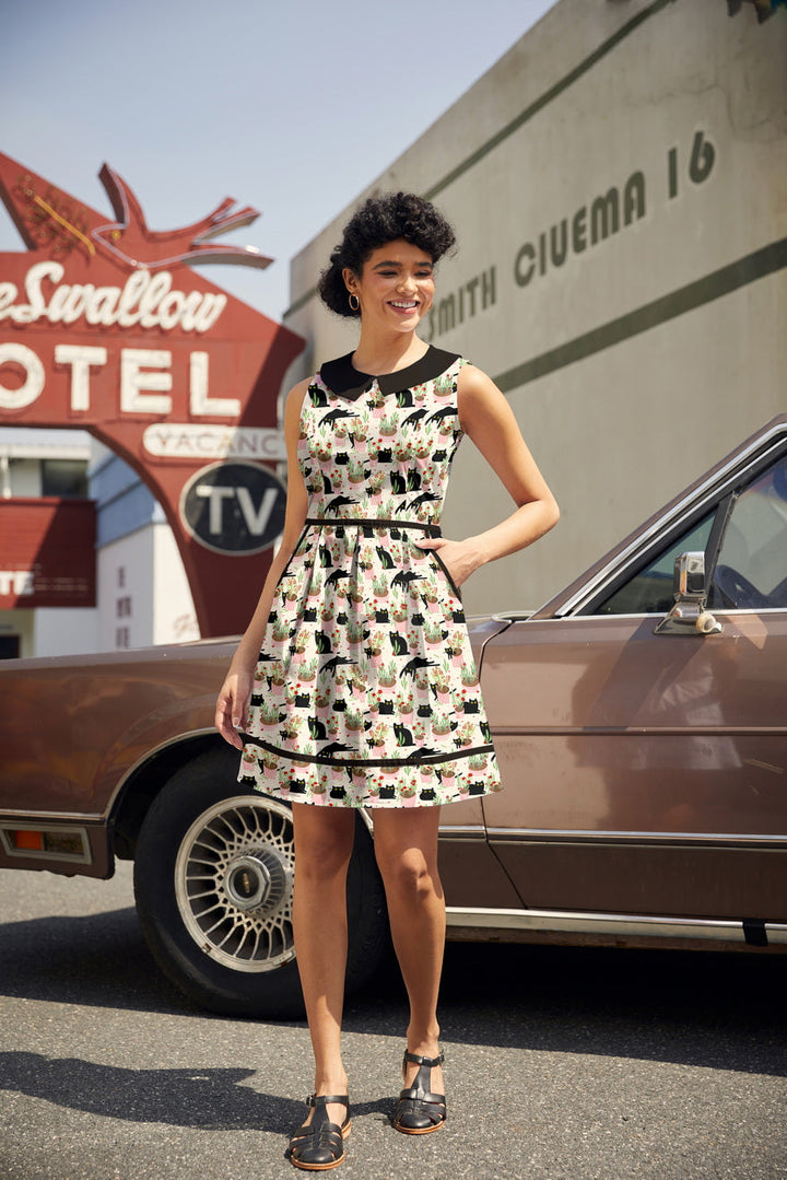 Cats &amp; Plants Collared Dress - Plus Sizes only