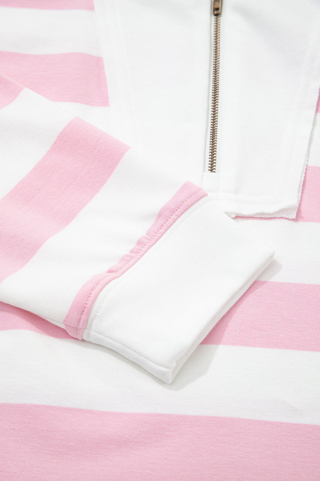 Pink Stripe Color Block Patchwork Zip Long Sleeve Top Elastic Waist Pants Set