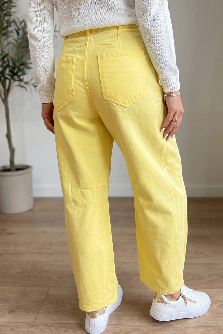 Light Pink Solid Color Grommet Detail Knot Waist Barrel Jeans