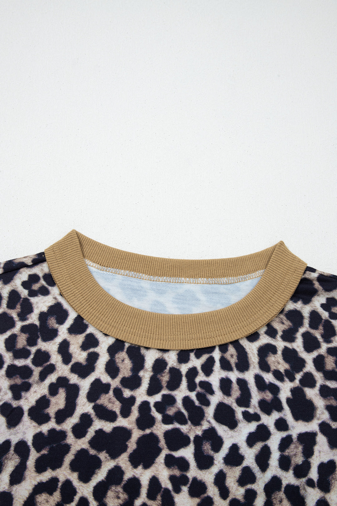 Brown Leopard Print Color Block Patchwork 3/4 Sleeve Loose Top