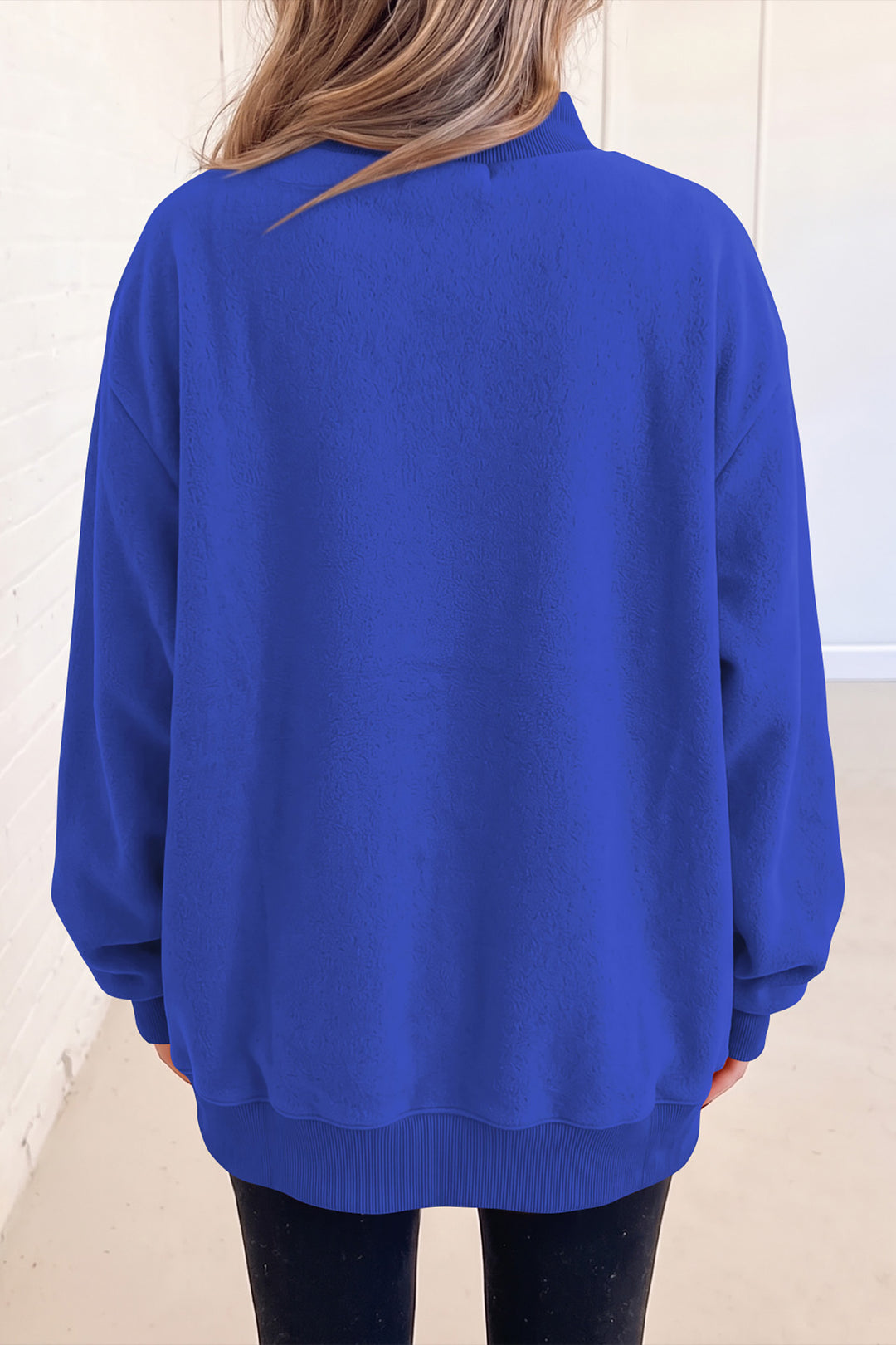 Black Oversize Drop Shoulder Reversible Mock Neck Sweatshirt