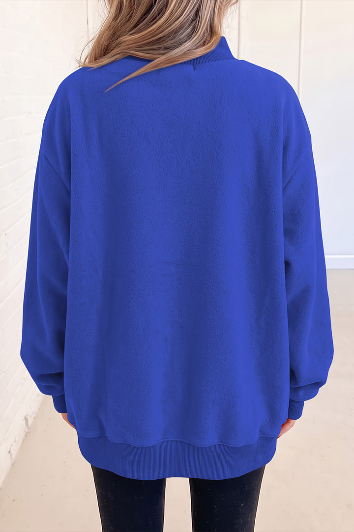 Black Oversize Drop Shoulder Reversible Mock Neck Sweatshirt