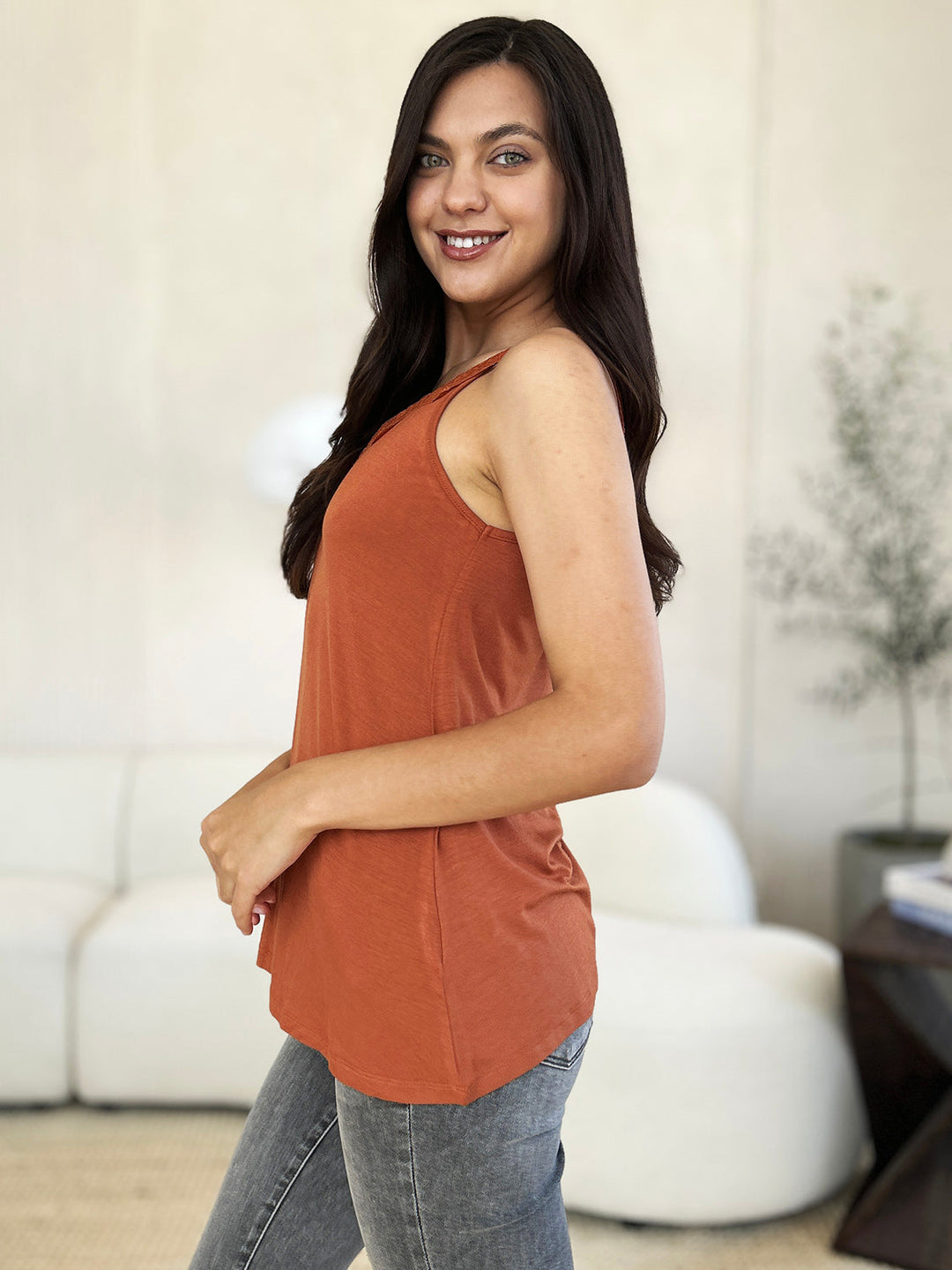 Basic Bae Full Size Lace Detail V-Neck Cutout Cami