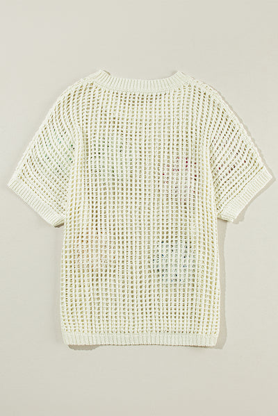 White Crochet Flower Hollow-out Sweater T Shirt