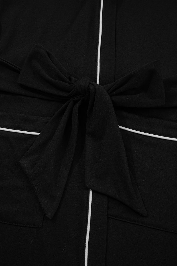 Black Contrast Trim Hooded Lounge Cardigan and Pants Set