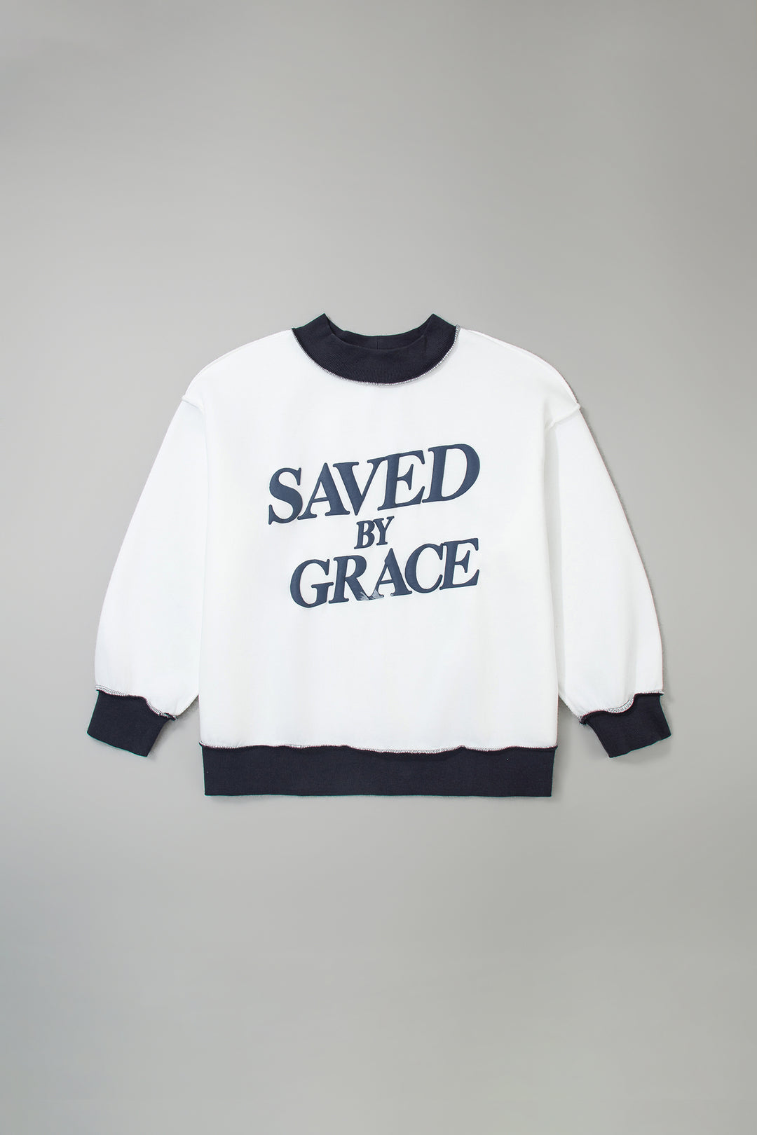 Beige SAVED BY GRACE Letter Print Color Block Mock Neck Plus Size Sweatshirt
