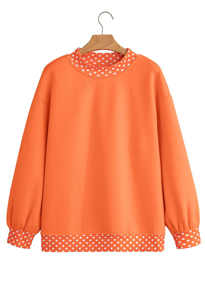 Red Colorblock Polka Dot Contrast Trim Oversized Sweatshirt