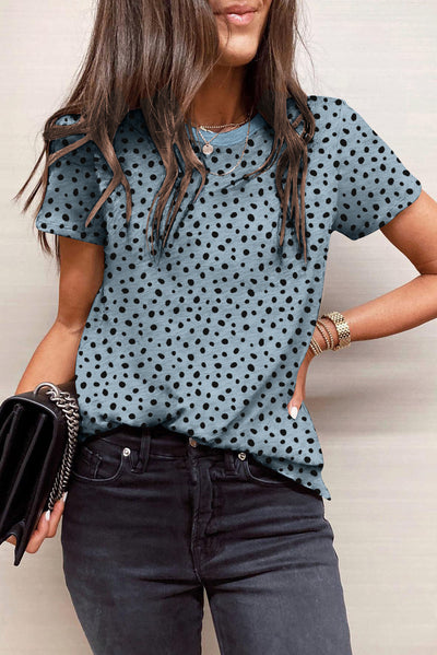 Gray Cheetah Print O-neck Short Sleeve T Shirt