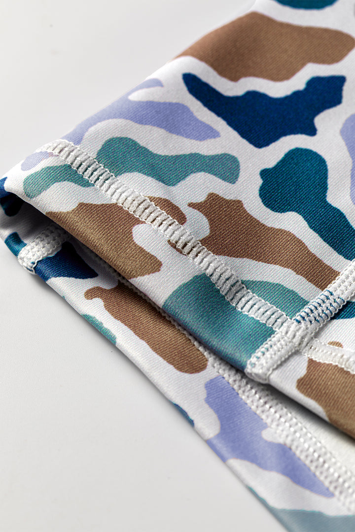 Sky Blue Abstract Camo Printed Seam Detail Biker Shorts