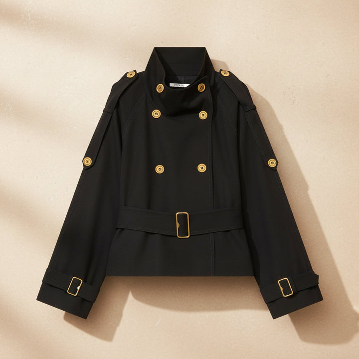 Cropped Double-Breasted Jacket with Gold Hardware