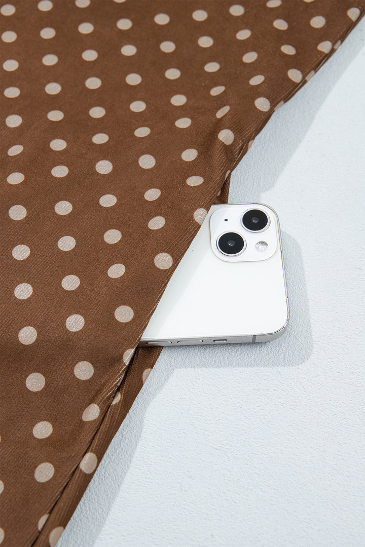 Brown Polka Dot V Neck Long Sleeve Button Shift Dress