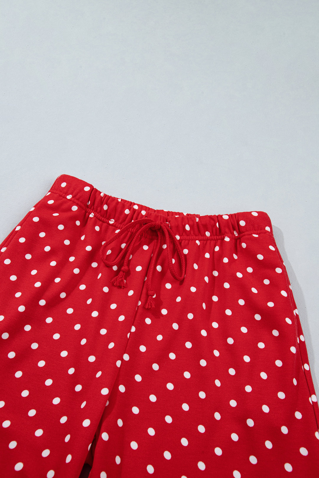 Red Polka Dot Drawstring Wide Leg Long Sleeve Top Pant Set