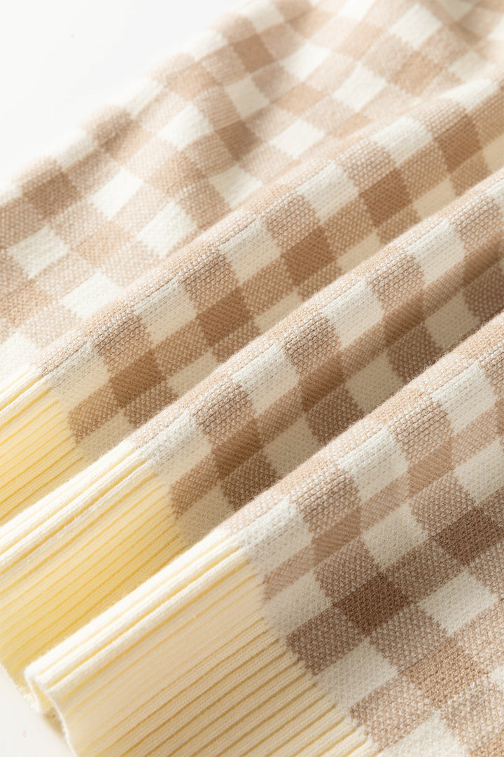 Khaki Gingham Plaid Knit Detachable Shawl Wrap Sweater Tank Top