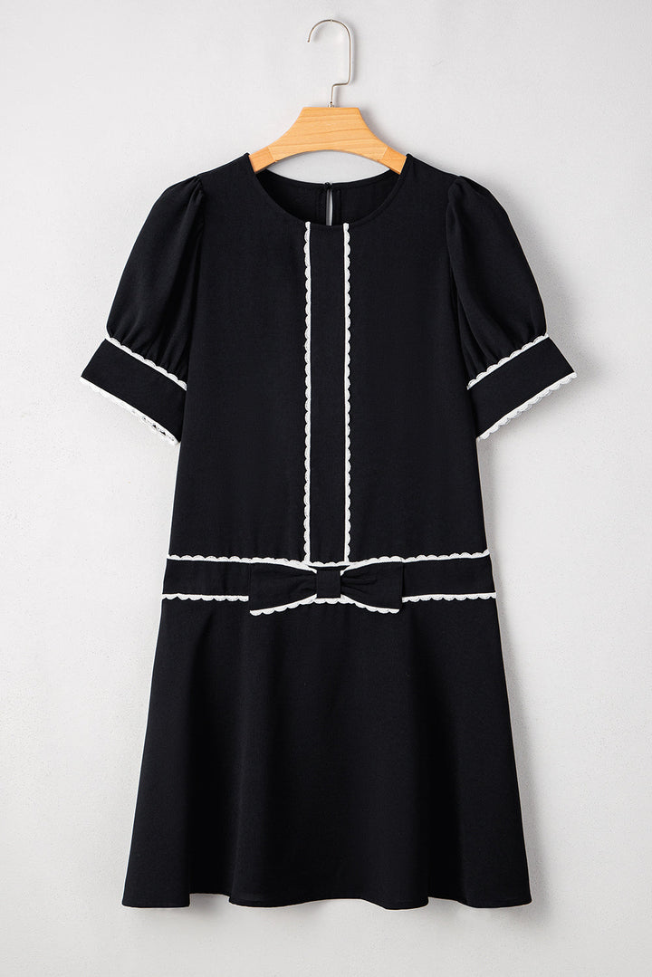 Birdie Scallop Trim Bow Detail Half Sleeve Dress