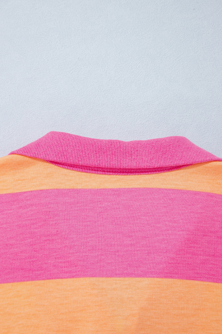Orange Stripe Colorblock Half Sleeve Top Casual Loose Pants 2pcs Set