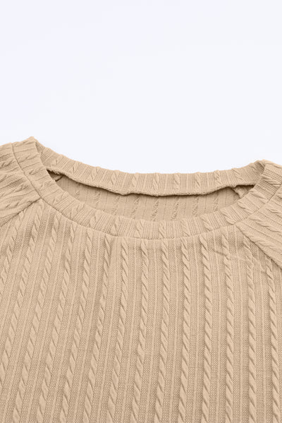 Khaki Ribbed Round Neck Knit Long Sleeve Top