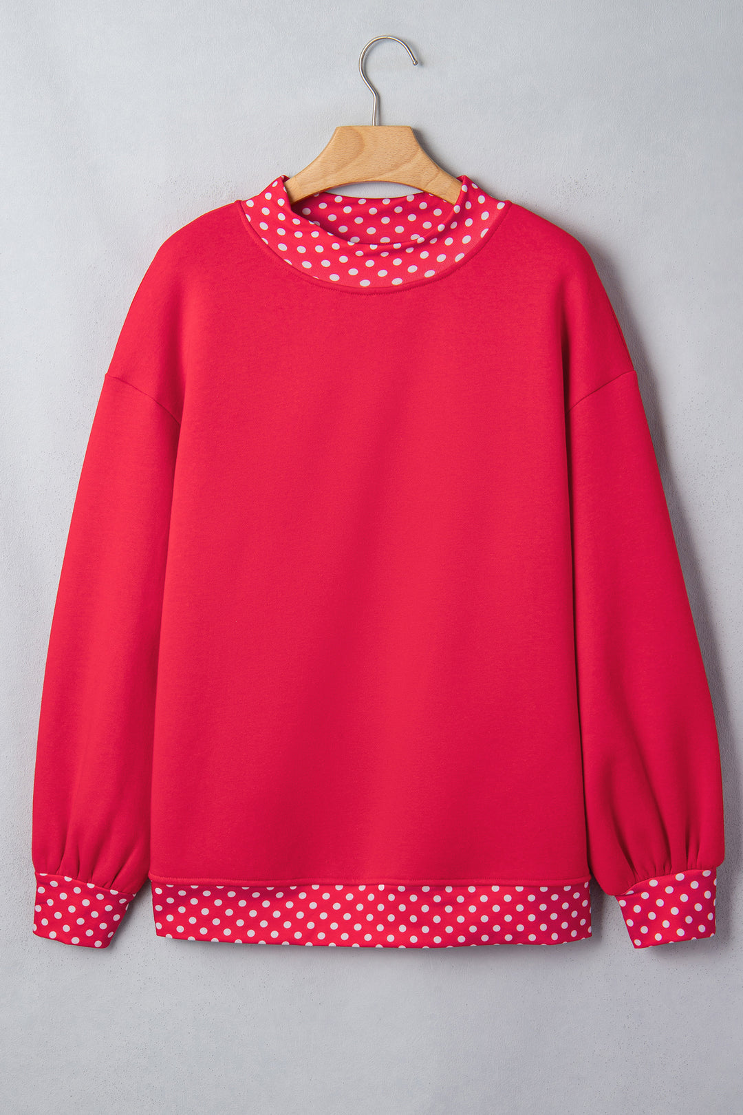 Red Colorblock Polka Dot Contrast Trim Oversized Sweatshirt