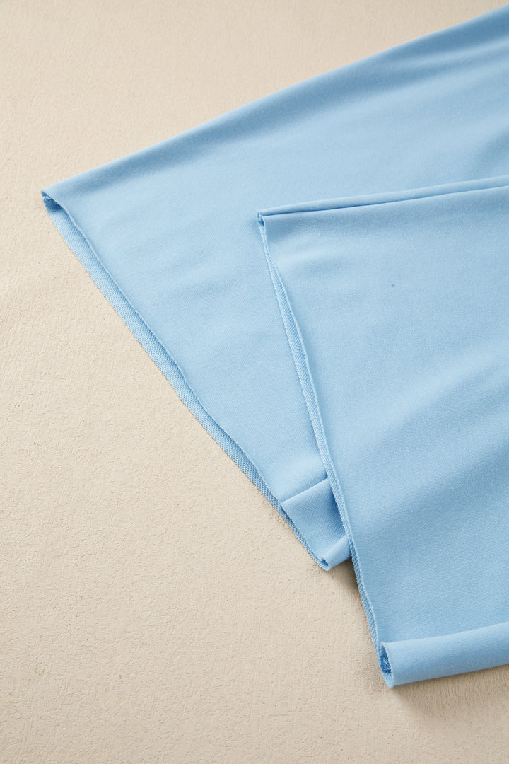 Mist Blue Solid Color Loose Tee Drawstring Wide Leg Pants 2pcs Outfit