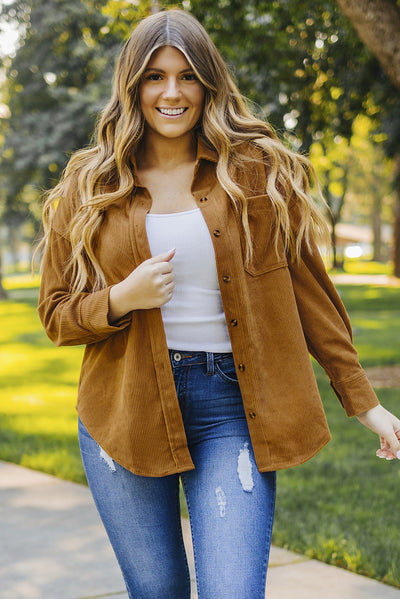 Brown Corduroy Button Pocket Shirt