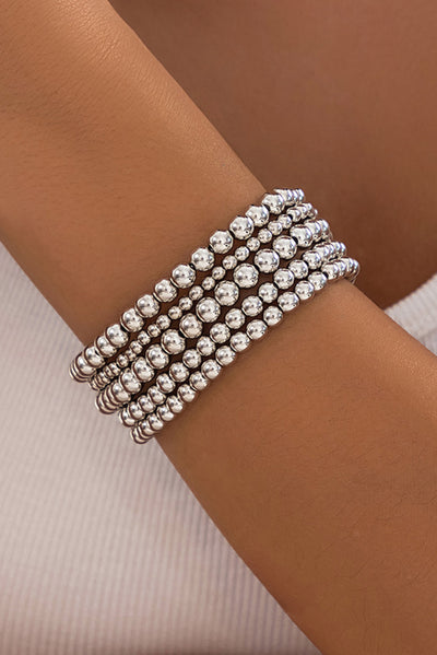 Silvery 5pcs/set Beaded Bracelet Set