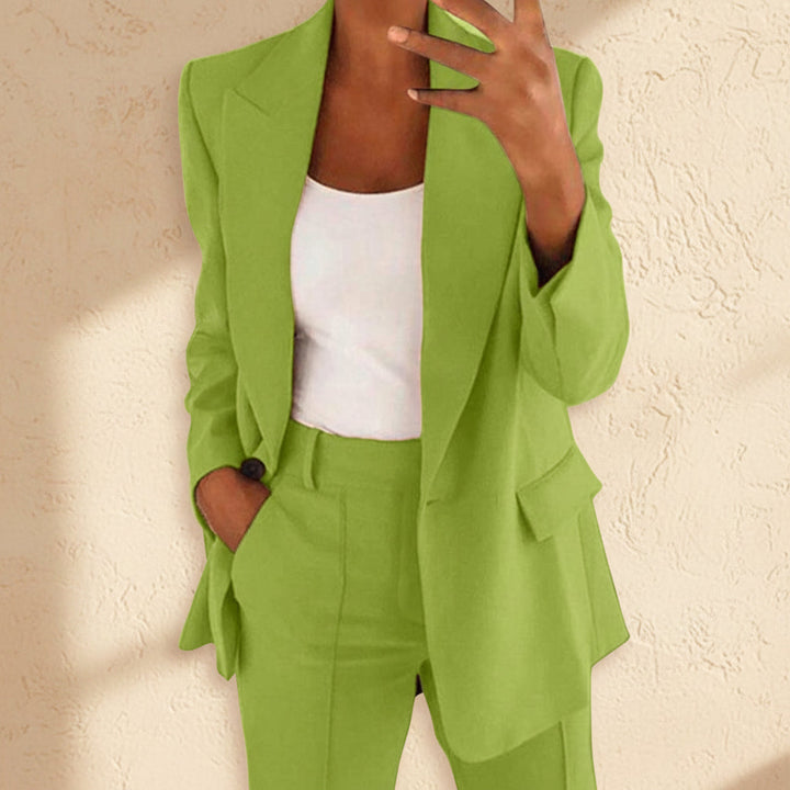 Lapel Button-Down Blazer &amp; Straight-Leg Trousers Suit