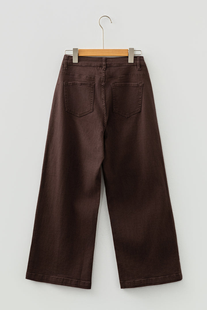 Red Sandalwood Solid Color Seamed Center Wide Leg Cropped Jeans