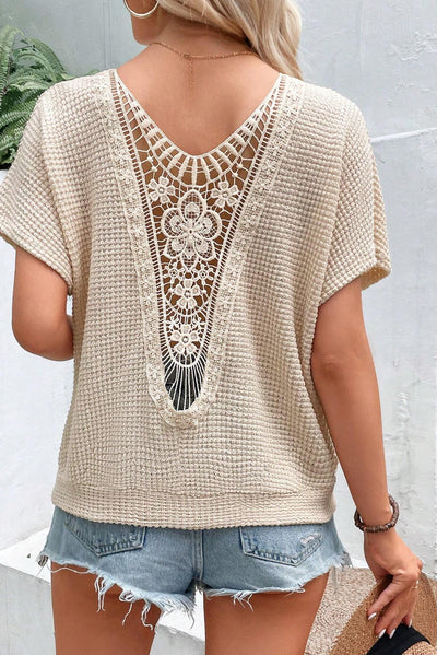 Oatmeal Guipure Lace Patch Textured T-shirt