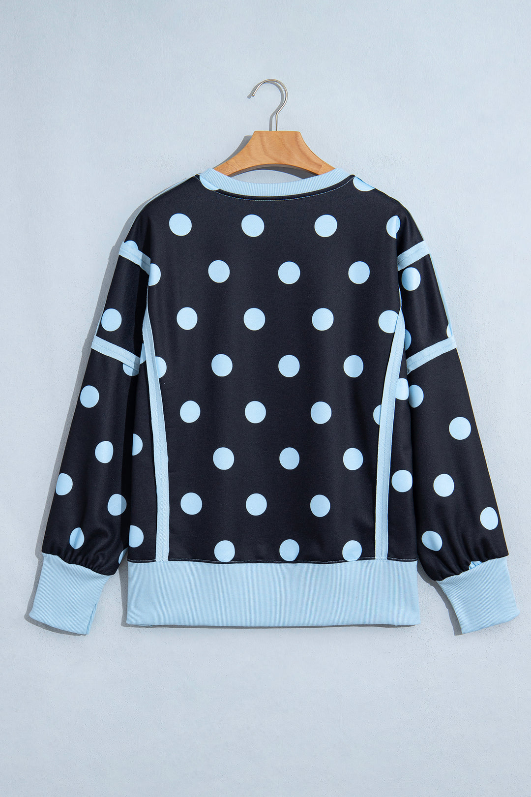 White Polka Dot Contrast Patchwork Round Neck Baggy Sweatshirt