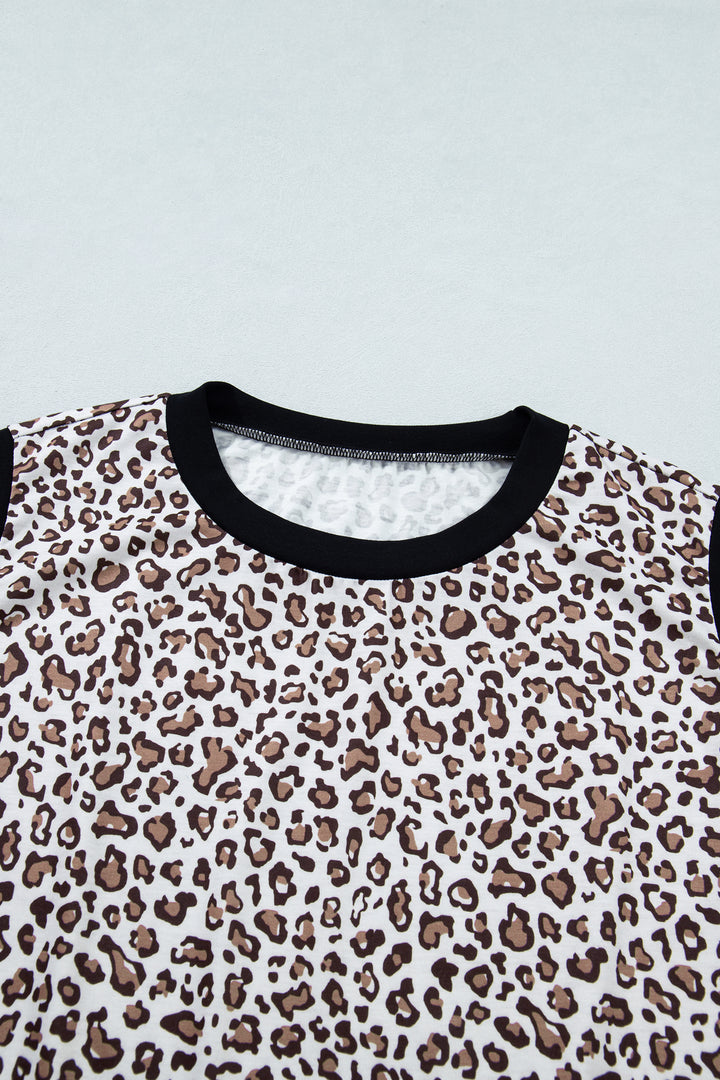 Khaki Contrast Trim Plus Size Leopard Vest