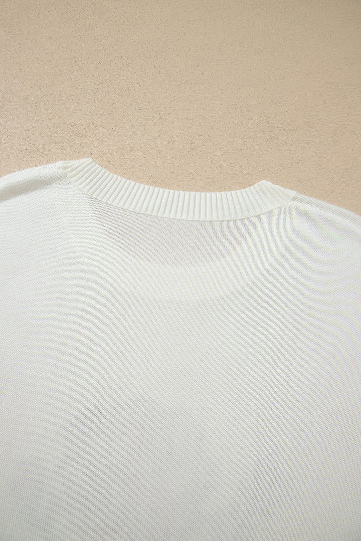 White Western Floral Dropped Shoulder Lightweight Knit Sweater