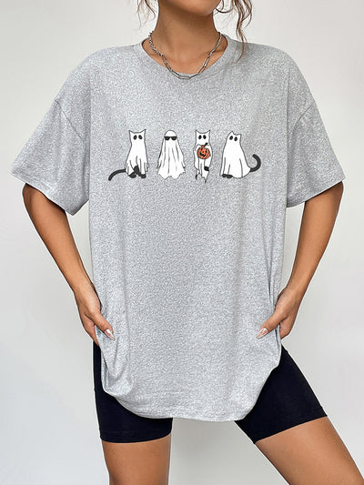 Round Neck Short Sleeve Ghost Graphic T-Shirt