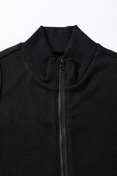 Black Zip up Mock Neck Ribbed Sleeveless Bodysuit