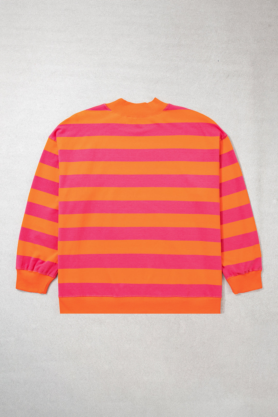 Orange Stripe Ribbed Trim Stand Neck Dropped Shoulder Plus Size Sweatshirt
