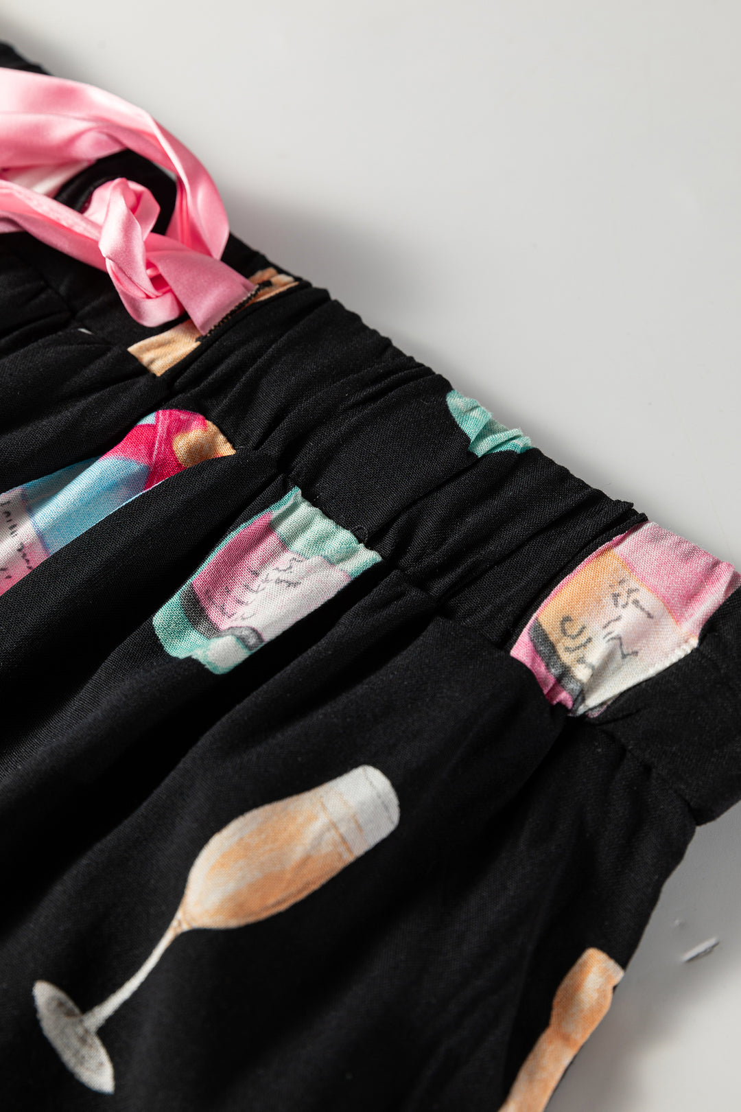 White Christmas Wine Glass Print Bow Knot Two Piece Pajama Set