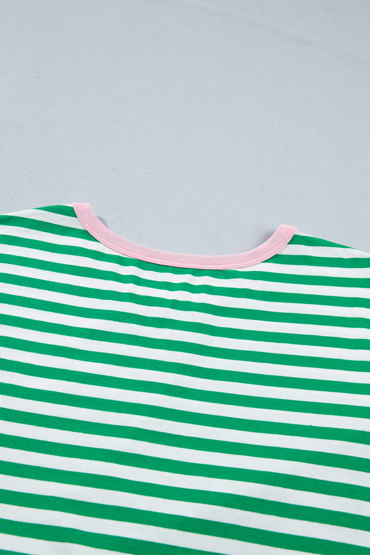 Sky Blue Stripe Nautical Tie Contrast Trim Round Neck T Shirt Mini Dress