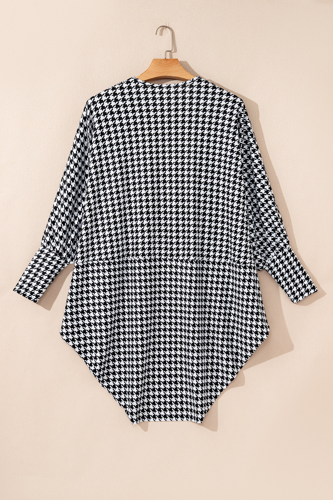 Black Houndstooth Print Open Front Long Dolman Kimonos