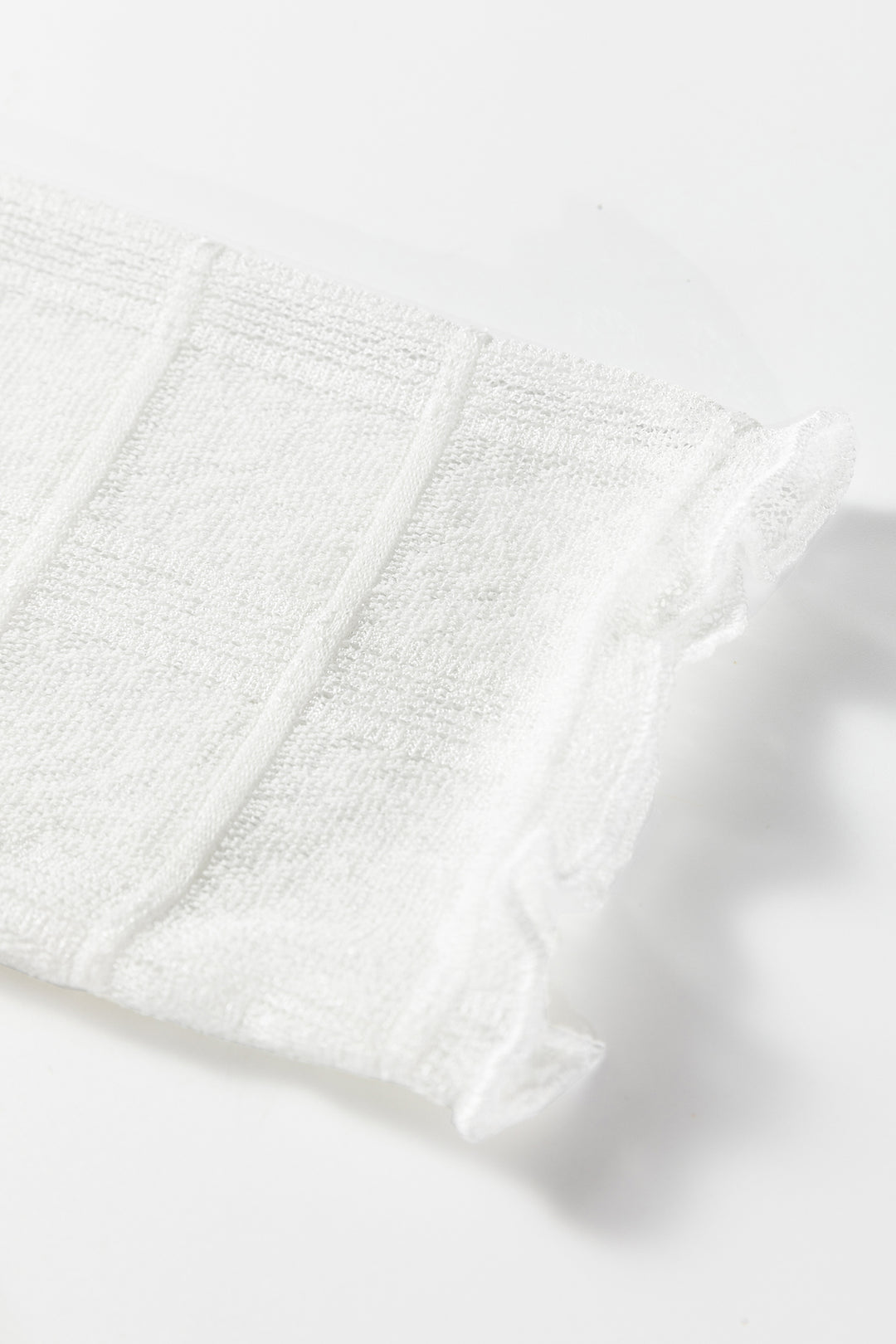 White Sheer Plaid Mesh Lettuce Trim Slim Fit Long Sleeve Top