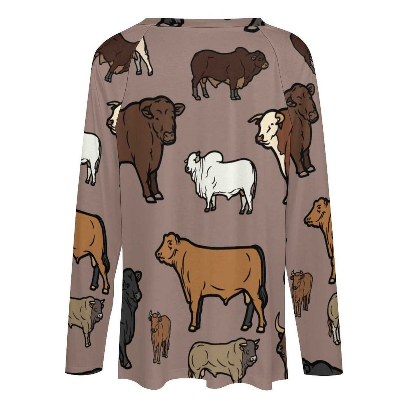 Baha Ranch Western Print Cows Cattle Long Sleeve Top