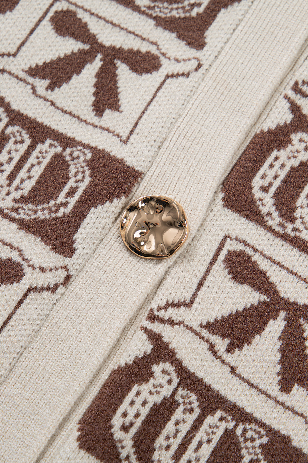 Brown Western Horseshoe Bow Pattern Button Front Sleeveless Knit Sweater