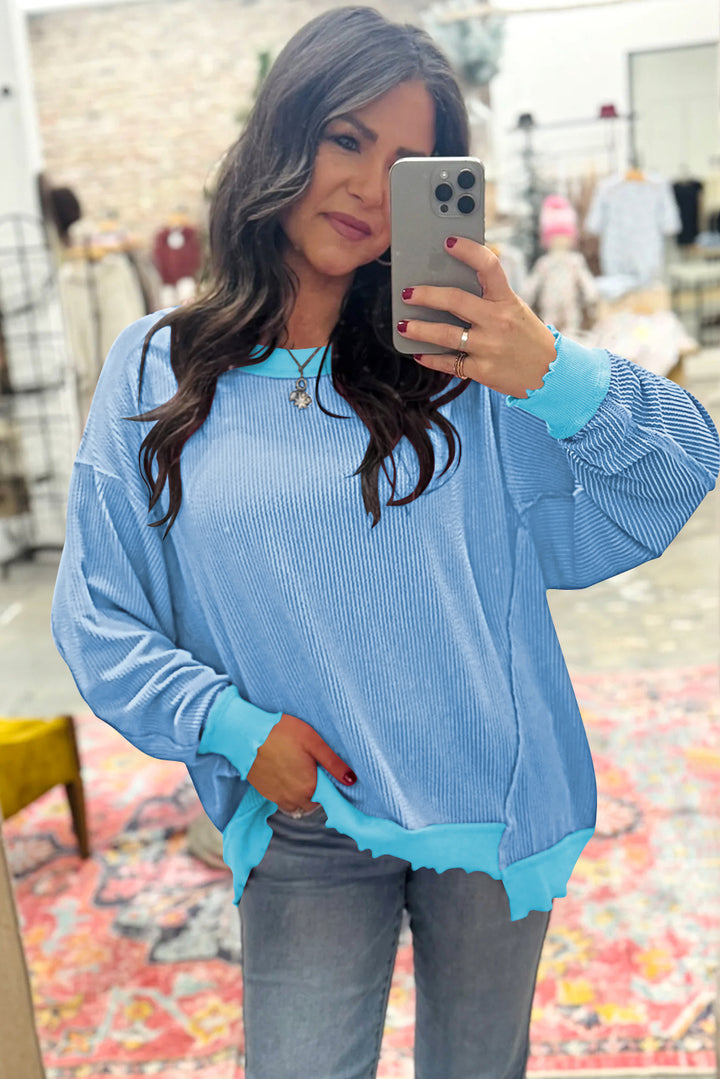 Myosotis Twisted Rib Uneven Hem Drop Shoulder Loose Knit Top